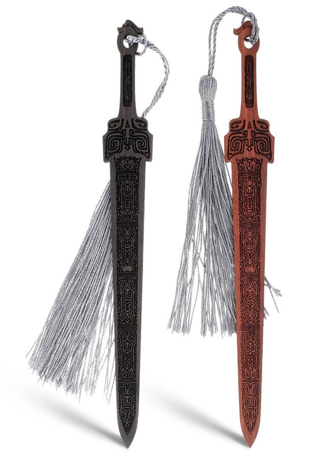 Molain 2PCS Sword Shaped Wooden Bookmarks, Creative Vintage Wood Bookmark, Handmade Wood Book Mark Reading Page Markers Woods Book Marks for Men Crafting Books Lovers - Image 1