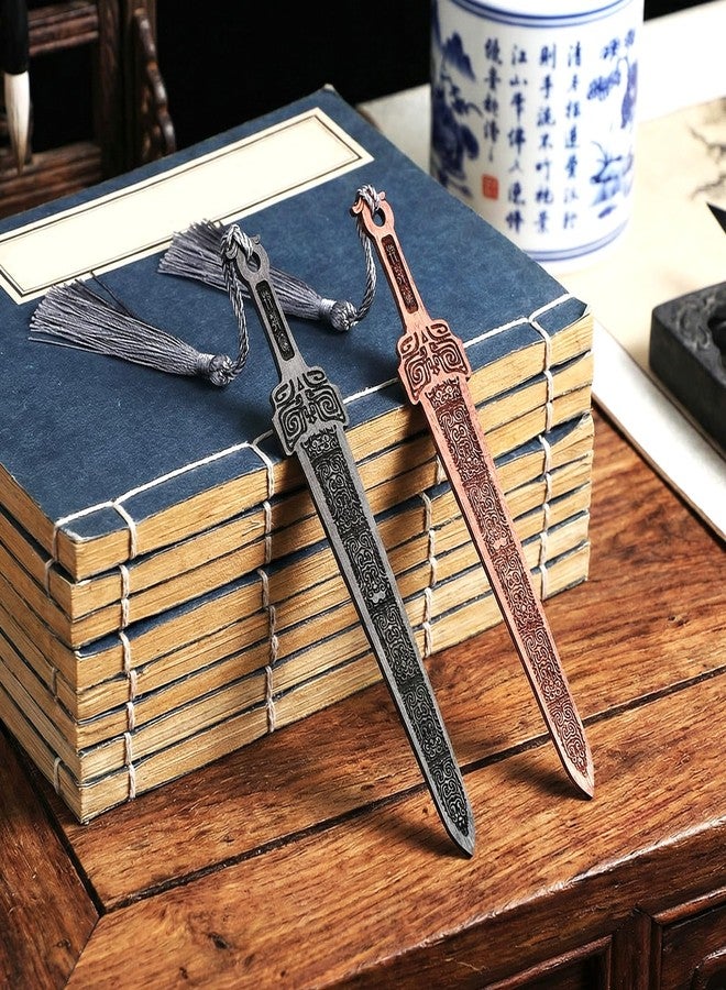 Molain 2PCS Sword Shaped Wooden Bookmarks, Creative Vintage Wood Bookmark, Handmade Wood Book Mark Reading Page Markers Woods Book Marks for Men Crafting Books Lovers - Image 2