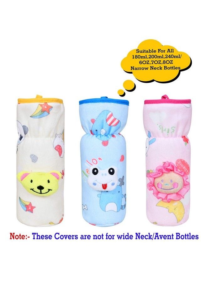 The Little Lookers Soft Plush Stretchable Baby Feeding Bottle Cover With Easy To Hold Strap ; Cute Animated Overall Print Pack Of 3 (Multicolor Narrow Neck 240Ml 8Oz)  - Image 3