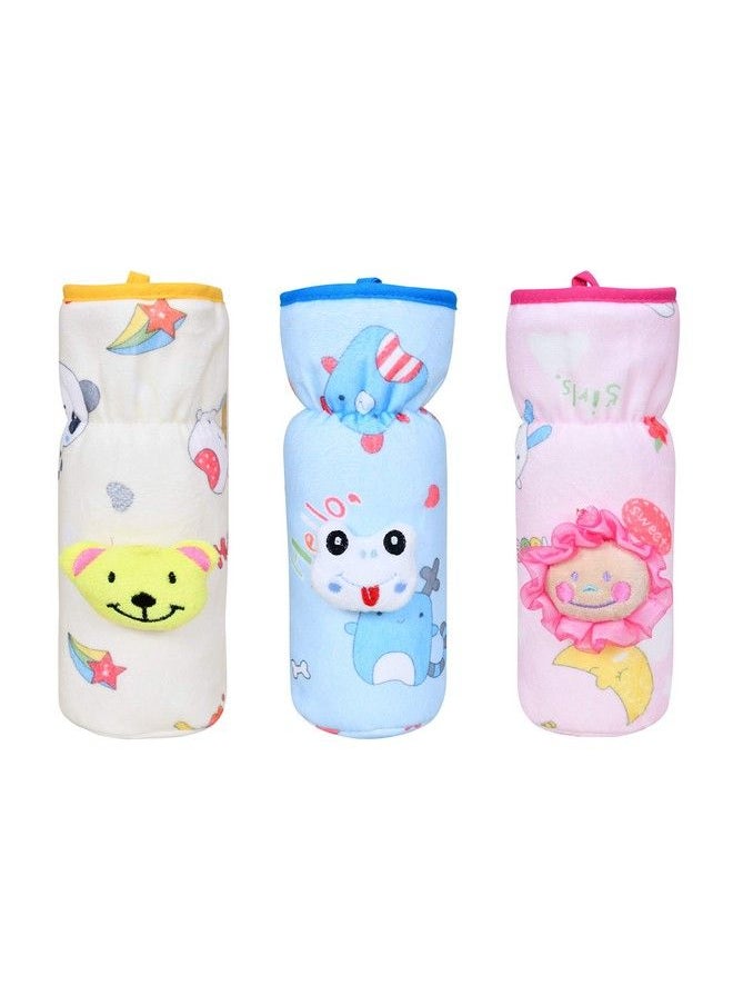 The Little Lookers Soft Plush Stretchable Baby Feeding Bottle Cover With Easy To Hold Strap ; Cute Animated Overall Print Pack Of 3 (Multicolor Narrow Neck 240Ml 8Oz)  - Image 2