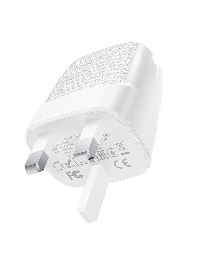 hoco. Wall charger C85B Bright PD20W + QC3.0 UK plug(White 2Pcs)  - Image 3