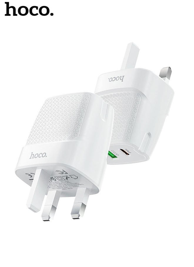hoco. Wall charger C85B Bright PD20W + QC3.0 UK plug(White 2Pcs)  - Image 1
