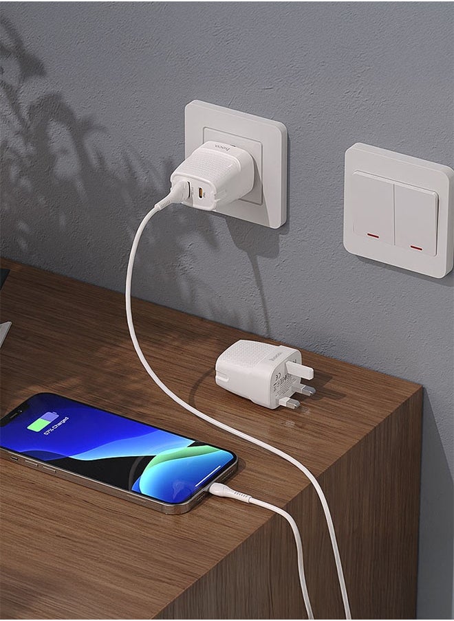 hoco. Wall charger C85B Bright PD20W + QC3.0 UK plug(White 2Pcs)  - Image 4