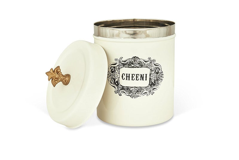 Elan Bergen Cheeni Stainless Steel Food Storage Canister Cookies Box Kitchen Staples Jar Round Grocery Container Dabba (Ivory) - Image 4