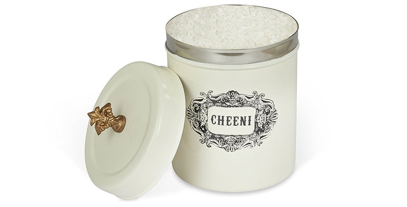 Elan Bergen Cheeni Stainless Steel Food Storage Canister Cookies Box Kitchen Staples Jar Round Grocery Container Dabba (Ivory) - Image 1