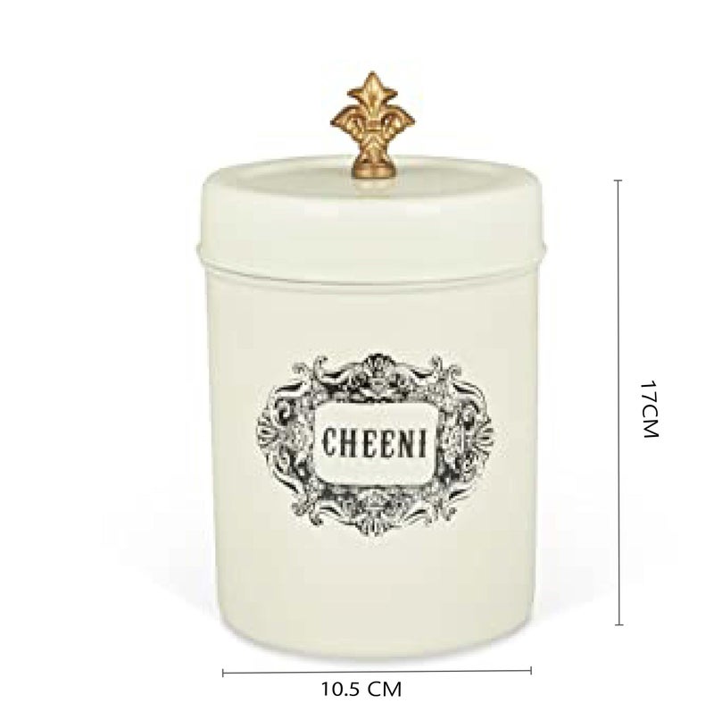 Elan Bergen Cheeni Stainless Steel Food Storage Canister Cookies Box Kitchen Staples Jar Round Grocery Container Dabba (Ivory) - Image 3