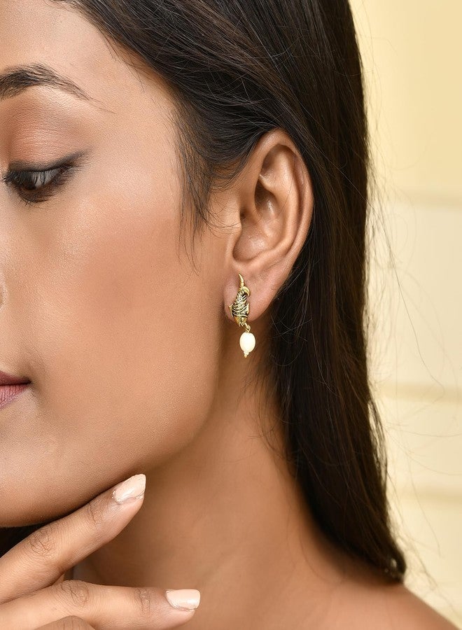 Voylla Qasbah Mahi Gold Antique Stud Earrings For Women, Oxidised Stud Earrings For Women, Dual Tone, Everyday, Festive, Diwali, Karwachauth, Gift For Her - Image 3
