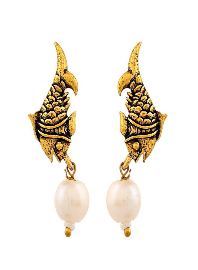 Voylla Qasbah Mahi Gold Antique Stud Earrings For Women, Oxidised Stud Earrings For Women, Dual Tone, Everyday, Festive, Diwali, Karwachauth, Gift For Her - Image 4