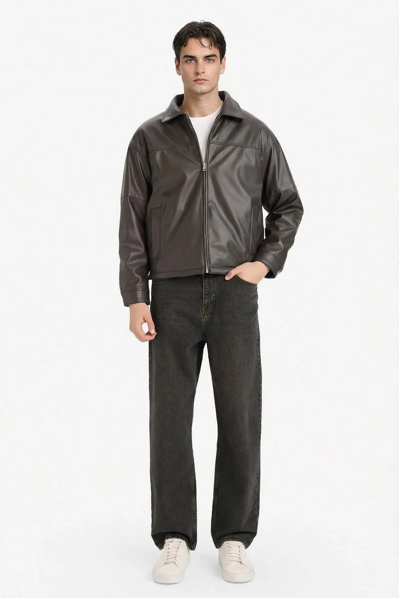 Defacto Relax Fit Faux Leather Jacket