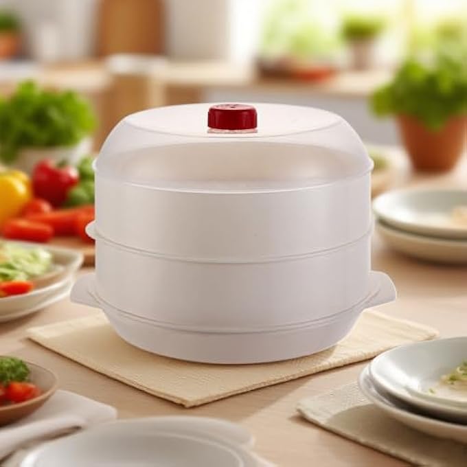 قدر بخار كبير للطهي | قدر بخار للمطبخ بطبقتين، أواني طهي بالبخار للمطبخ، أرز، سمك، زلابية، خضار، خبز مطهو على البخار، دقيق الشوفان، فرن ميكروويف، مطعم - Image 4