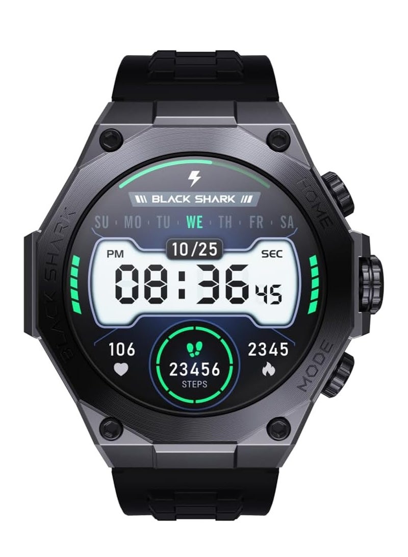 BLACK SHARK ساعة بلاك شارك S1 برو الذكية مع شاشة AMOLED بحجم 1.43 بوصة، عمر بطارية 15 يوم، أكثر من 100 وضع رياضي، مراقبة صحة الألعاب، مقاومة للماء IP68، ساعة ذكية قابلة للغسل بالكامل - أسود - Image 1