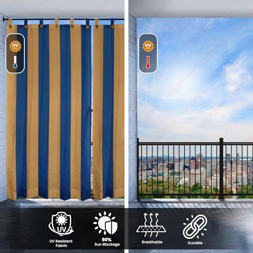 HIPPO High Density Polyethylene Outdoor Stripe Design 180 GSM Sun Blocking Balcony Loop Light-filtering Curtain Sun & UV Protection, Light Filtering for Garden Patio (Blue-Beige, 4.5FTX4.5FT) - Image 2