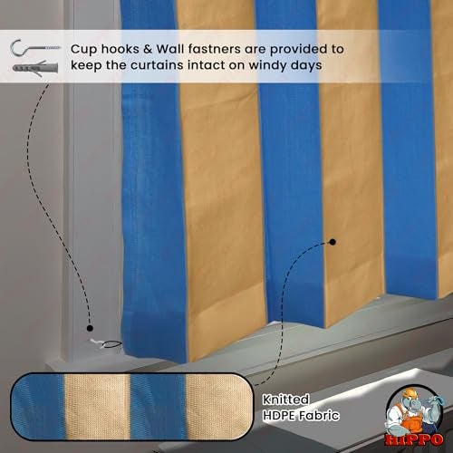 HIPPO High Density Polyethylene Outdoor Stripe Design 180 GSM Sun Blocking Balcony Loop Light-filtering Curtain Sun & UV Protection, Light Filtering for Garden Patio (Blue-Beige, 4.5FTX4.5FT) - Image 4