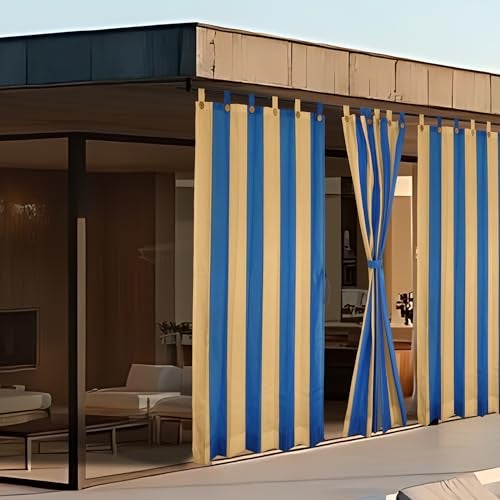 HIPPO High Density Polyethylene Outdoor Stripe Design 180 GSM Sun Blocking Balcony Loop Light-filtering Curtain Sun & UV Protection, Light Filtering for Garden Patio (Blue-Beige, 4.5FTX4.5FT) - Image 1