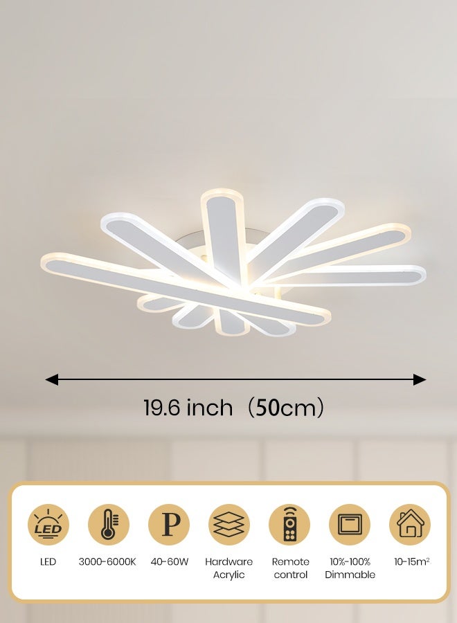 YATAI LIGHTING YATAI Modern Square White LED Semi-Flush Ceiling Light, 40–60W Dimmable Fixture with Remote, 3000K–6000K Color Temp, Modern Acrylic Light for Bedroom, Living Room, Library,50x50cm - Image 3