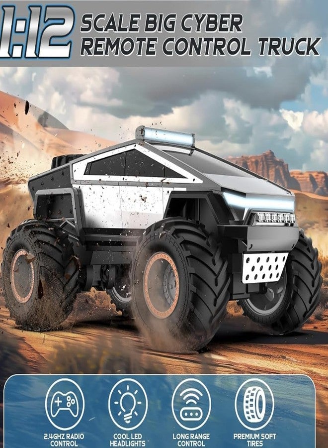 Rahisa RC Cybertruck Remote Control Car, 1:12 Scale RC Cars for Kids, 2.4GHz All Terrain Off Road RC Pickup Truck with Lights, Music and 2 Batteries, Christmas Birthday Gift for Boys Girls - Image 5