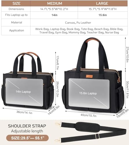 Bagstellar Canvas Tote Bag for Women, 15-Pocket Large Crossbody Purse Shoulder Satchel Handbag Bible Laptop Bag Zipper Bookbag for Teacher Nurse Work Travel College Everyday - Image 3