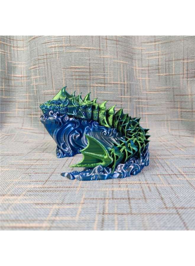 3D Printing Internet Celebrity Plastic Joint Movable Sea Snake Land Snake God Animal Model Hand-made Ornament Toy Gift-Color:Sea Snake God + Wave Base Blue And Green  - Image 1
