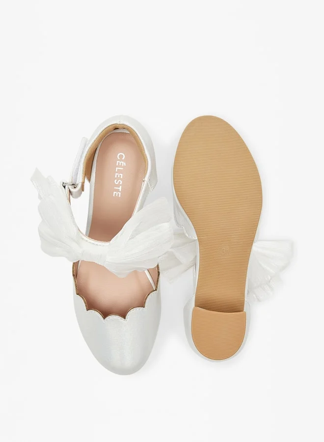 سيليست Girls Solid Bow Embellished Block Heel Shoes with Hook and Loop Closure