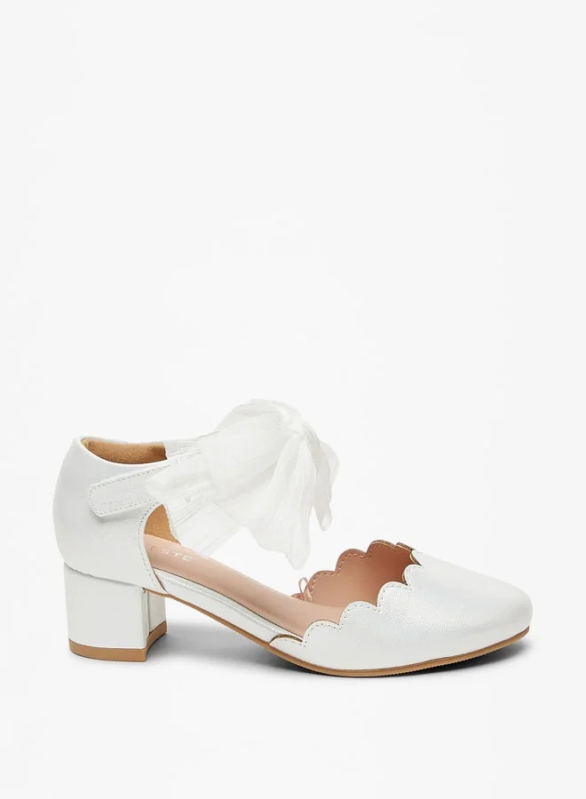سيليست Girls Solid Bow Embellished Block Heel Shoes with Hook and Loop Closure