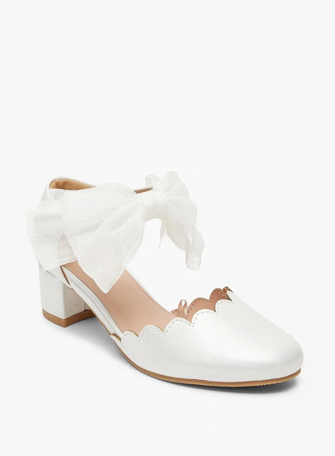 سيليست Girls Solid Bow Embellished Block Heel Shoes with Hook and Loop Closure