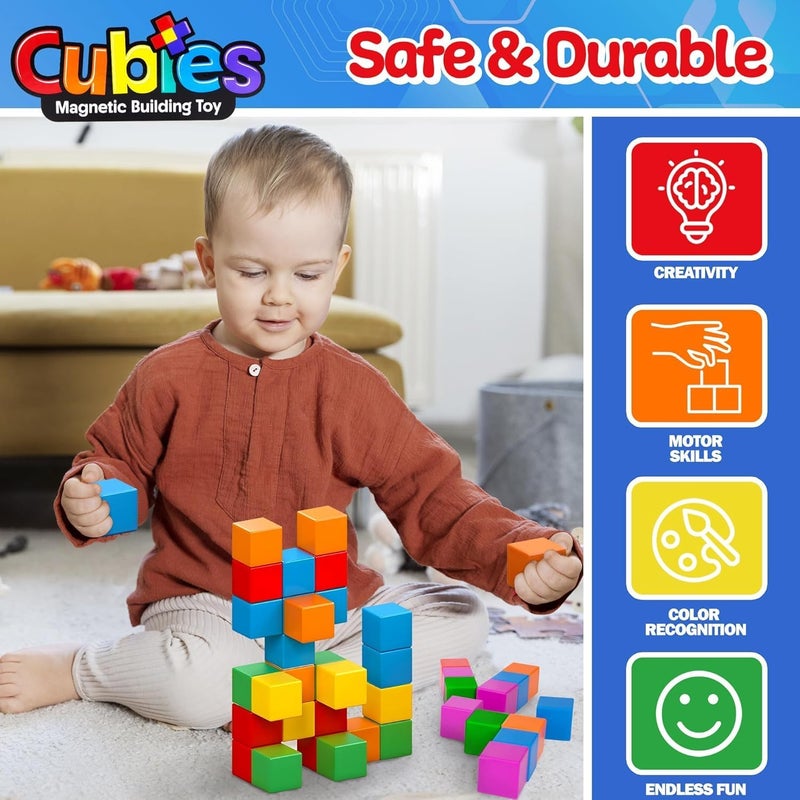 Playmags Magnetic Blocks Building Toy, 64-Piece Magnetic Cube Mint Toy for Toddlers and Children, Preschool, Educational Sensory Construction Block Toy for Boys and Girls - Image 5
