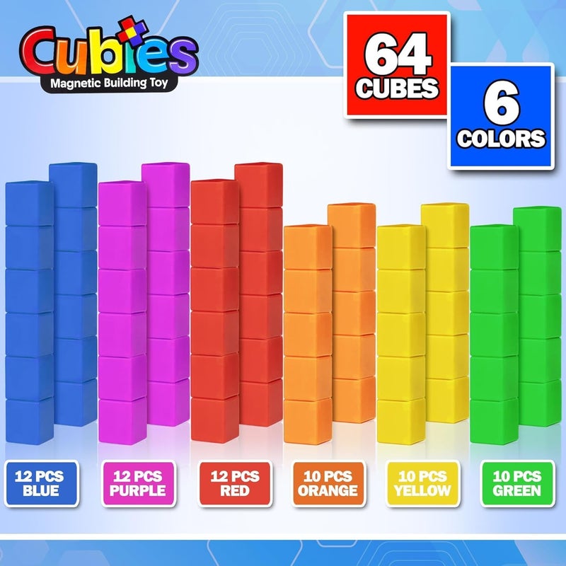 Playmags Magnetic Blocks Building Toy, 64-Piece Magnetic Cube Mint Toy for Toddlers and Children, Preschool, Educational Sensory Construction Block Toy for Boys and Girls - Image 3