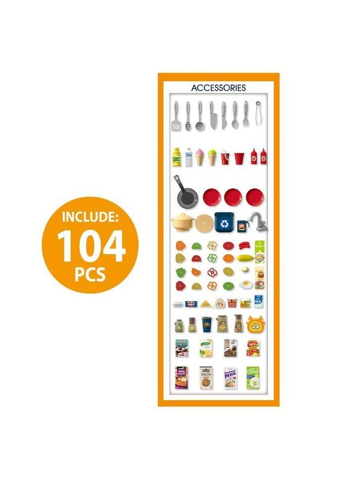 Kids Kitchen Toy Set – 104-Piece Pretend Play Food & Accessories – Large Size 54x22x101 cm – Indoor Play Sink with Lights & Steam Sounds – Realistic Cooking Fun for Toddlers – Valuable Gift - Image 5