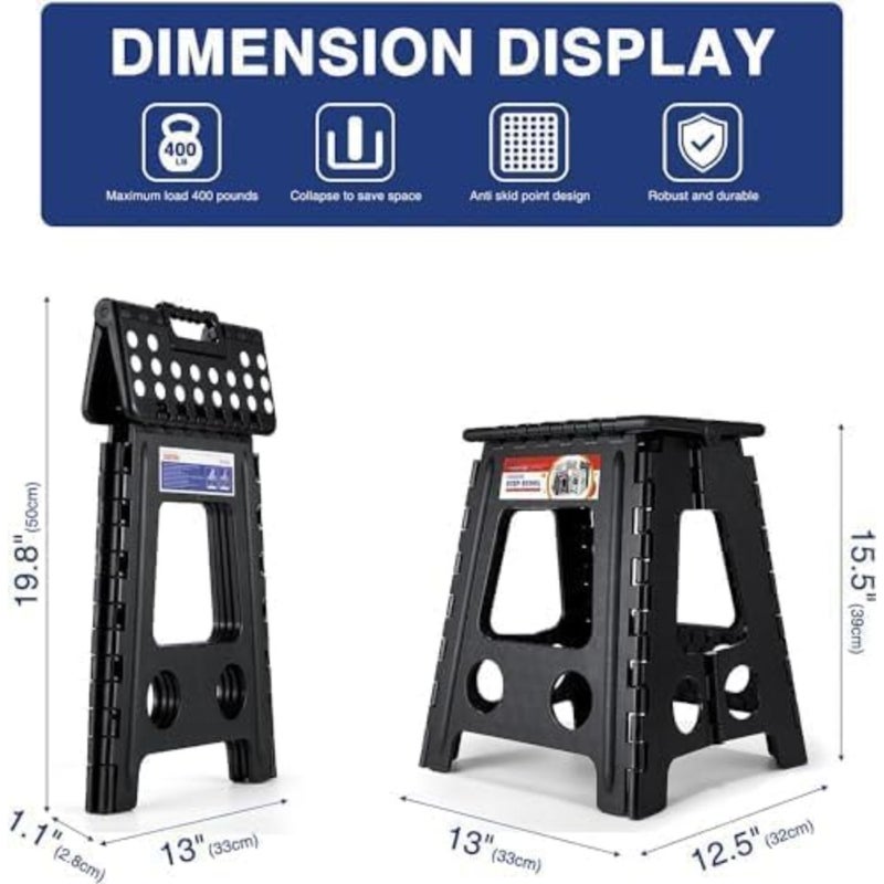 Folding Step Stool 16 Inch Heavy Duty Plastic For Adults and With Handle Kitchen, Home, Office Use Holds Up to 400 lbs Compact Foldable Design - Image 4