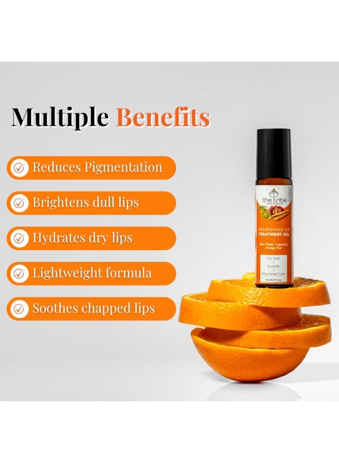 The Tribe Concepts Nourishing Lip Treatment Oil with Rose Petals, Liquorice, Orange Peel for Pigmented Lips, Lip Oil for Women & Men, for Dark, Pigmented, Dull, Dry & Chapped Lips, 8 ml - Image 4