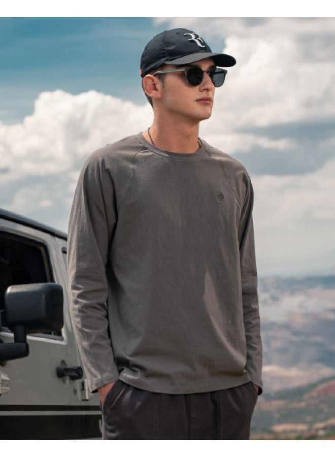 Cotton】men's Long Sleeve T-shirt - Trendy 2025 Spring/autumn Crewneck Embroidered Casual Tee - Image 1