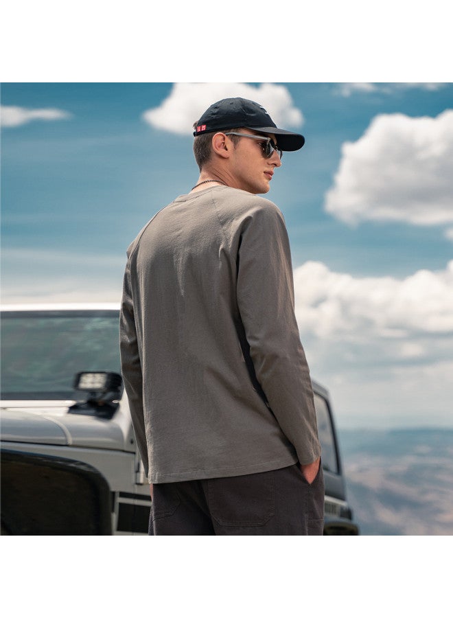 Cotton】men's Long Sleeve T-shirt - Trendy 2025 Spring/autumn Crewneck Embroidered Casual Tee - Image 3