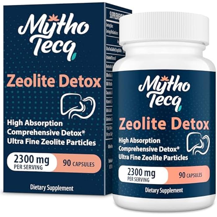 MythoTecq 2300 ملغ كبسولات زيلوتايت دي توكس - الفحم النشط وطين البنتونيت، امتصاص عالي للجسم بالكامل، تنظيف الكبد والأمعاء، زيلوتايت كلينوبتيلوليت (90 كبسولة) - Image 1
