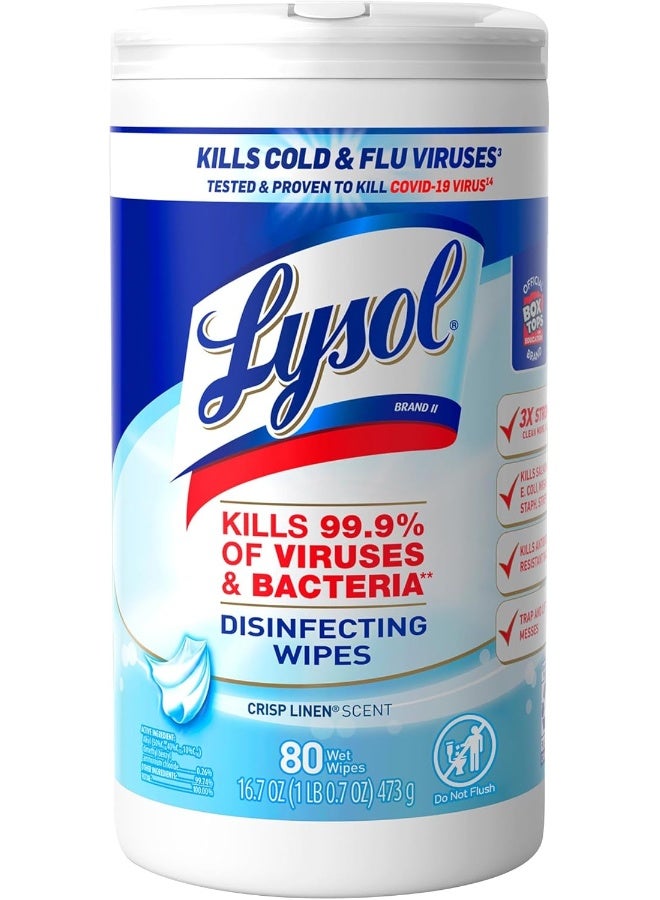 Lysol Disinfecting Wipes, Crisp Linen, 80ct, Packaging May Vary - Image 1