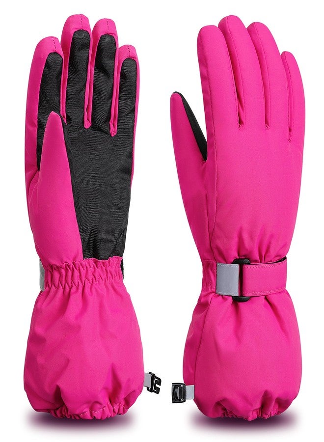 ThxToms Kids Winter Hand Gloves, Waterproof Thermal Ski Snow Gloves for Boys and Girls, Winter Warm Gloves for Cold Weather Outdoor Play(Rose Red, M) - Image 1