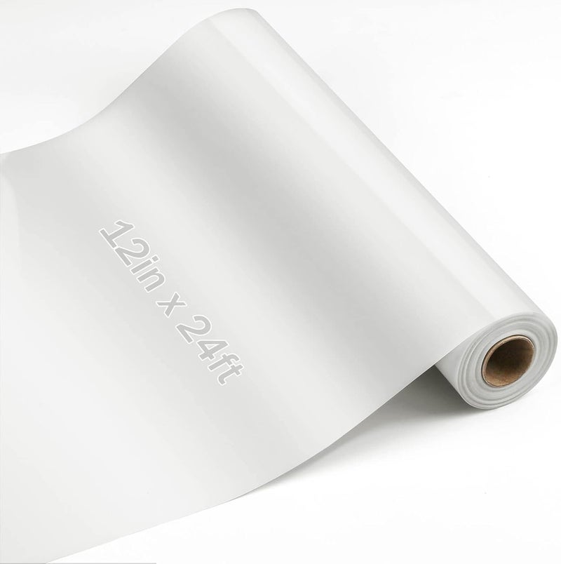 Flasoo Heat Transfer Vinyl Rolls, 12" x 24ft HTV Iron on Vinyl for Shirts, Compatible with All Cutting Machine, Easy to Cut & Weed(White) - Image 1