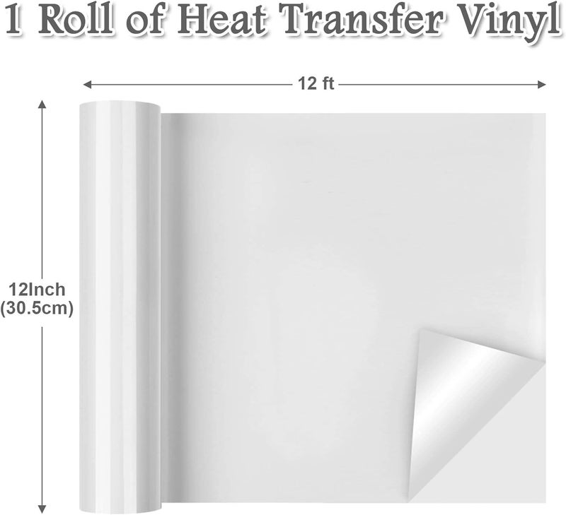 Flasoo Heat Transfer Vinyl Rolls, 12" x 24ft HTV Iron on Vinyl for Shirts, Compatible with All Cutting Machine, Easy to Cut & Weed(White) - Image 3