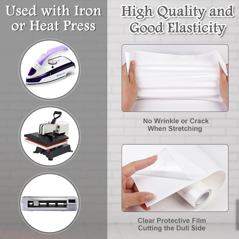 Flasoo Heat Transfer Vinyl Rolls, 12" x 24ft HTV Iron on Vinyl for Shirts, Compatible with All Cutting Machine, Easy to Cut & Weed(White) - Image 5