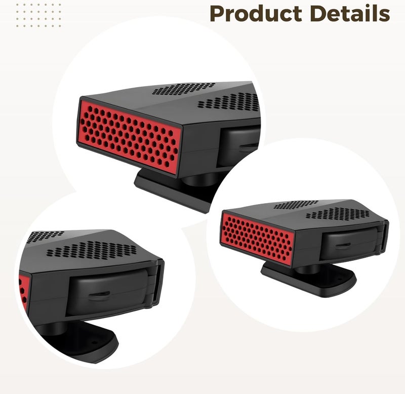 Portable 12V Car Heater with 360° Rotating Fan, Fast Defrost, for Windshield, Lighter Plug, Abs, 13 X 7.8 X 3.5 Cm - Image 2