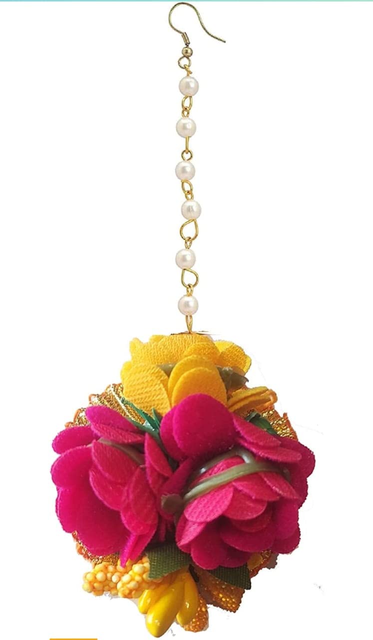 TRENDING HUT Floral Gotta Patti Maang TIkka for Haldi Ceremony/Bride/Baby Shower Engagement Wedding Maangtikka for Women & Girls Ethnic and Traditional Gota and Flower Jewellery. (20) - Image 3