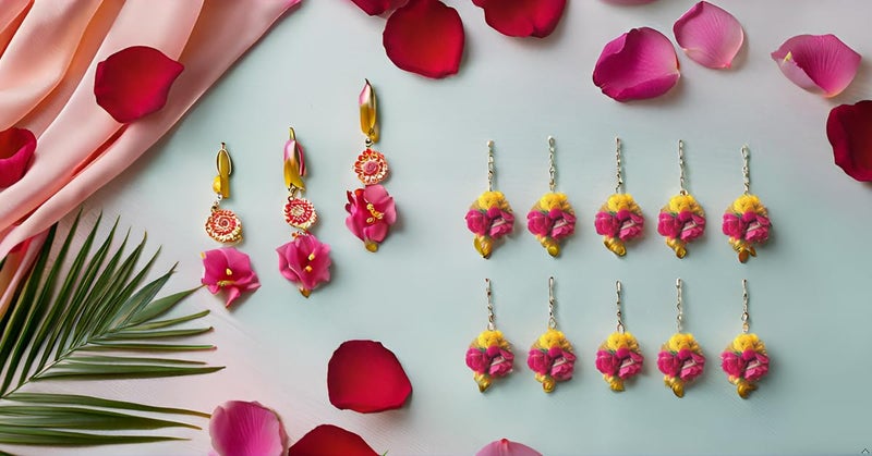 TRENDING HUT Floral Gotta Patti Maang TIkka for Haldi Ceremony/Bride/Baby Shower Engagement Wedding Maangtikka for Women & Girls Ethnic and Traditional Gota and Flower Jewellery. (20) - Image 4