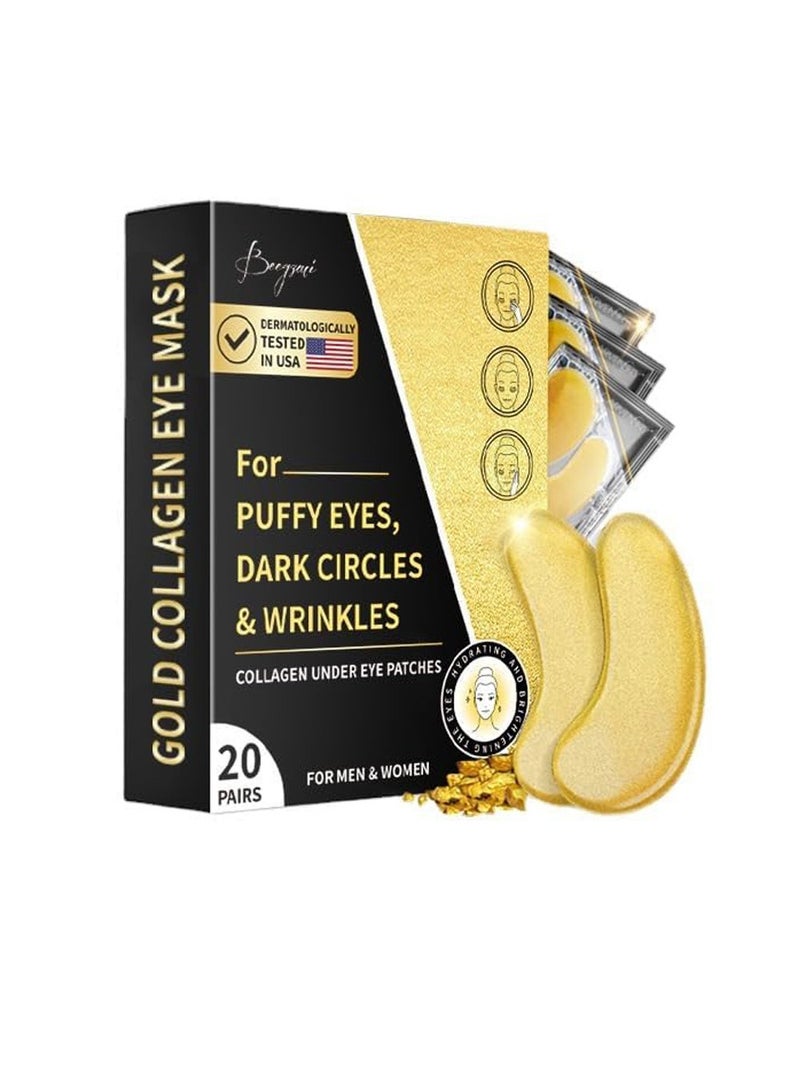 CELOR Under Eye Patches 24K Gold Collagen Eye Mask Skincare for Puffy Eyes,Dark Circles, Bags and Wrinkles with Collagen,Reduces Wrinkles,Revitalises and Refreshes Your Skin,Gift for Men & Women,20 Pairs - Image 1