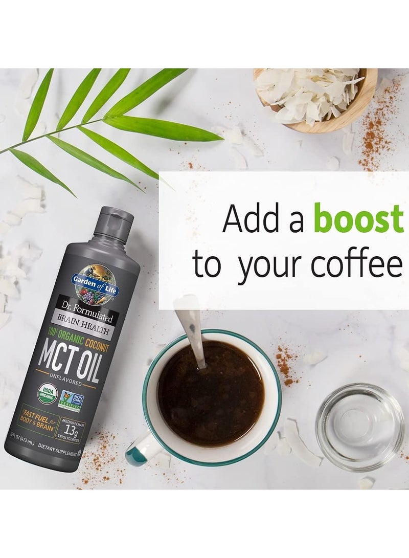 جاردن أوف لايف د. فورموليتر لصحة الدماغ – زيت MCT من جوز الهند العضوي بنسبة 100%، حجم 16 أونصة سائلة، بدون نكهة، يحتوي على 13 غرام من MCTs، مناسب لحمية الكيتو والباليو، وقود للجسم والدماغ، معتمد غير معدل وراثياً، نباتي وخالٍ من الغلوتين، وخالٍ من الهكسان.      Ask ChatGPT - Image 2