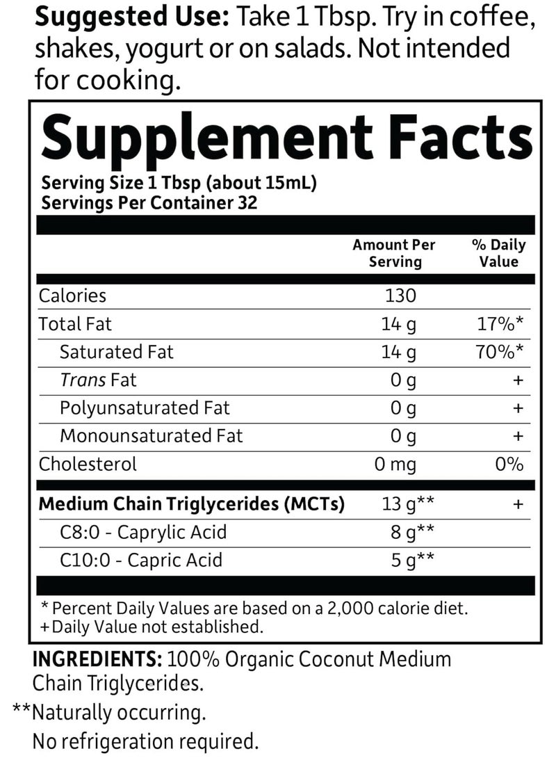 جاردن أوف لايف د. فورموليتر لصحة الدماغ – زيت MCT من جوز الهند العضوي بنسبة 100%، حجم 16 أونصة سائلة، بدون نكهة، يحتوي على 13 غرام من MCTs، مناسب لحمية الكيتو والباليو، وقود للجسم والدماغ، معتمد غير معدل وراثياً، نباتي وخالٍ من الغلوتين، وخالٍ من الهكسان.      Ask ChatGPT - Image 3