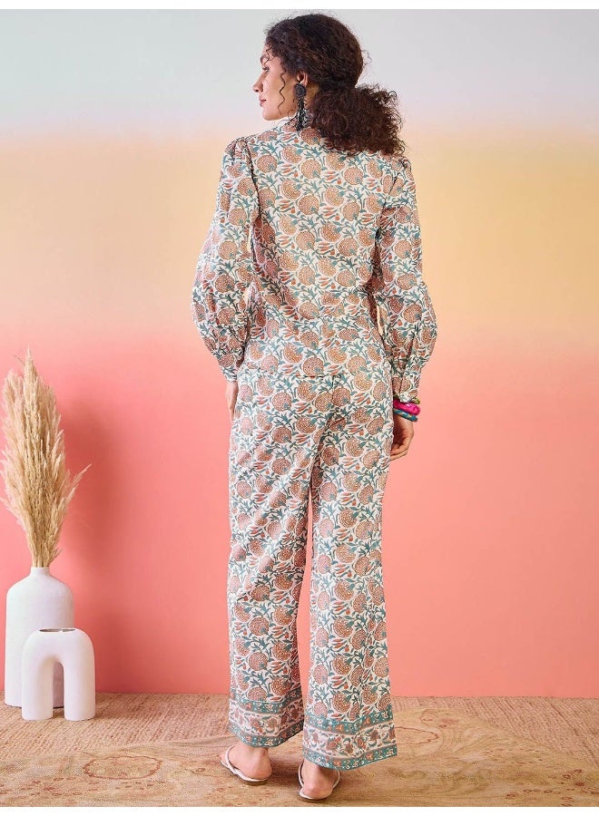AKS Floral Printed Cotton Shirt With Trousers  - Image 4
