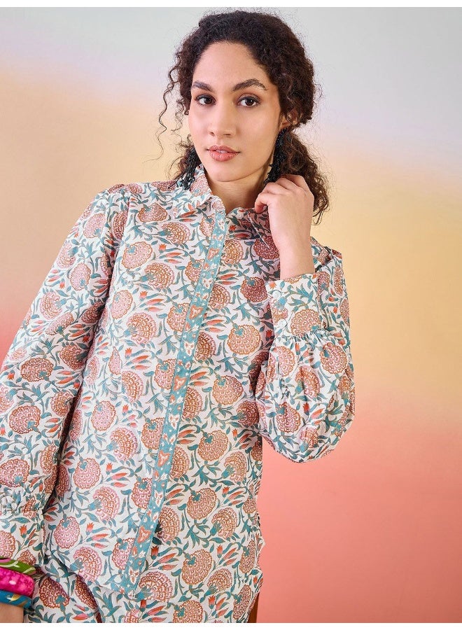 AKS Floral Printed Cotton Shirt With Trousers  - Image 2