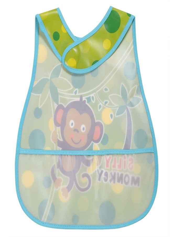 Pokory Baby Bibs for feeding kids Bib with Washable Nylon material Size For 2 months to 3 years Adjustable Bib with attractive designs and colours (Monkey GreenBlue, Pack of 1) - Image 2
