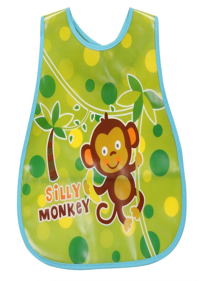 Pokory Baby Bibs for feeding kids Bib with Washable Nylon material Size For 2 months to 3 years Adjustable Bib with attractive designs and colours (Monkey GreenBlue, Pack of 1) - Image 1