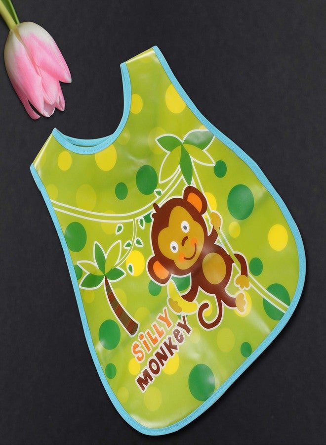 Pokory Baby Bibs for feeding kids Bib with Washable Nylon material Size For 2 months to 3 years Adjustable Bib with attractive designs and colours (Monkey GreenBlue, Pack of 1) - Image 3