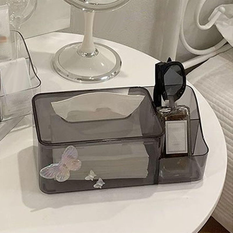 Gray Multifunctional Desk Organizer With Tissue Box Holder And Remote Control Storage For Office Living Room Kitchen - Image 3